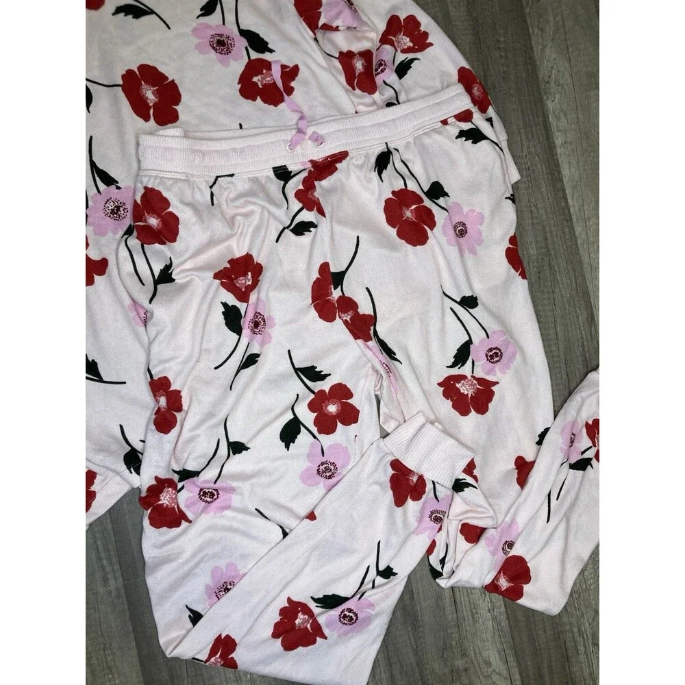 Kate Spade Pajama Pant Set Womens Size XL Pink Floral Roses Soft Cozy Luxury EUC
